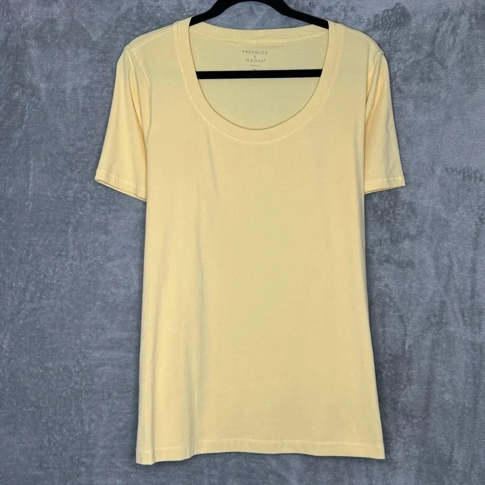 Preswick & Moore 2X Shirt Top Yellow Solid Short Sleeve Scoop Neck Cotton Knit
